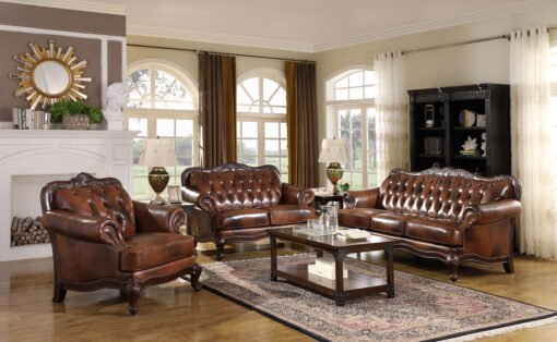 Victoria Full Leather Upholstered Rolled Arm Loveseat Brown - Image 5