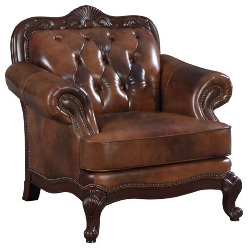 Victoria Full Leather Upholstered Rolled Arm Chair Brown - Image 2