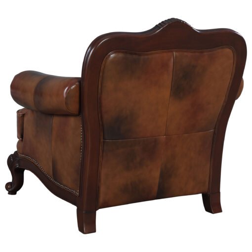 Victoria Full Leather Upholstered Rolled Arm Chair Brown - Image 3