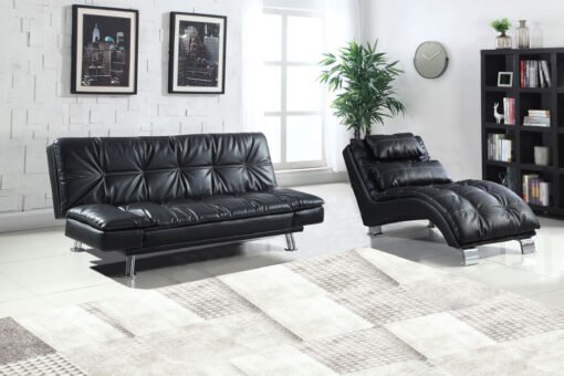 Dilleston Faux Leather Upholstered Tufted Chaise Black - Image 5