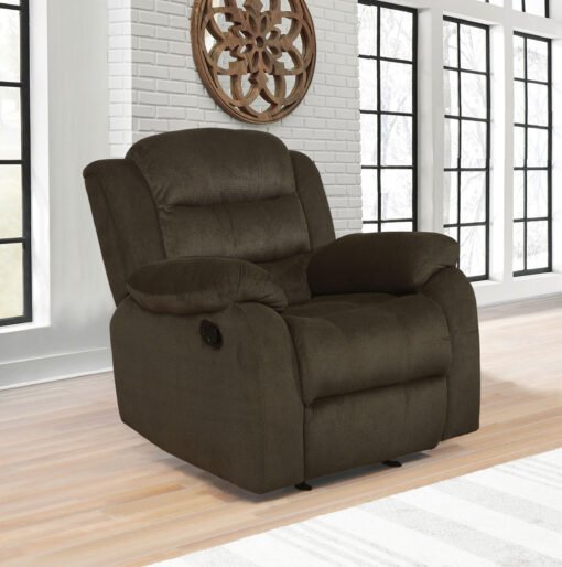 Rodman Upholstered Padded Arm Glider Recliner Olive Brown - Image 2