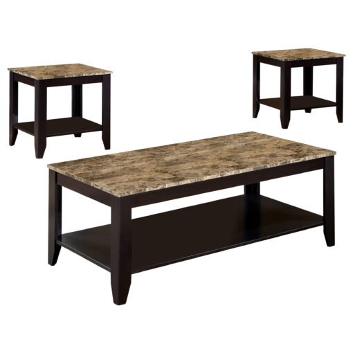 Flores 3-piece Faux Marble Top Coffee Table Set Cappuccino - Image 2