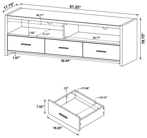 Alton 3-drawer Engineered Wood 62-inch TV Stand Black Oak - Image 10