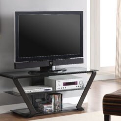 Donlyn 2-tier Metal 50-inch TV Stand with Glass Shelves Black