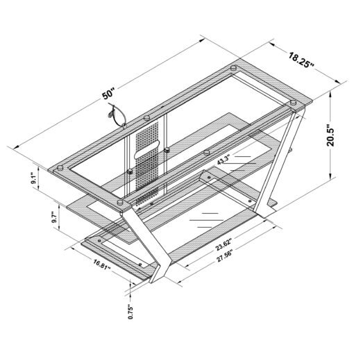 Donlyn 2-tier Metal 50-inch TV Stand with Glass Shelves Black - Image 3