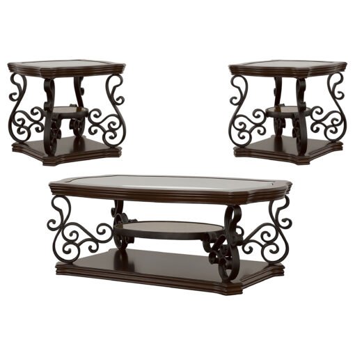 Laney 3-piece Glass Top Coffee and End Table Set Dark Merlot - Image 2