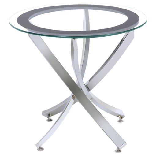 Brooke Round Glass Top Side End Table Metal Base Chrome - Image 2