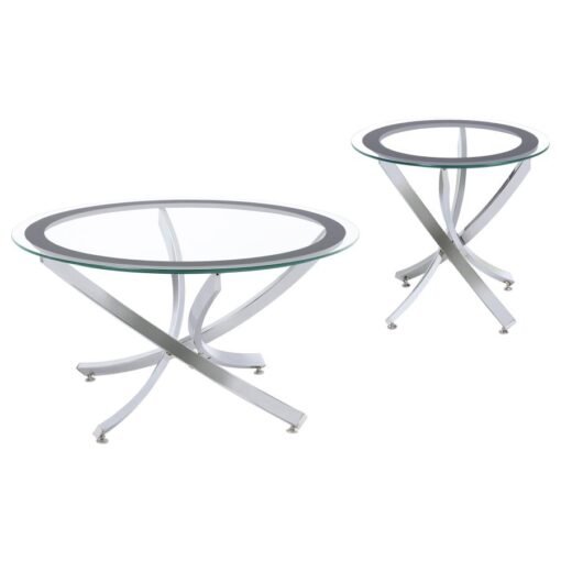 Brooke 2-piece Round Coffee and End Table Set Chrome - Image 2