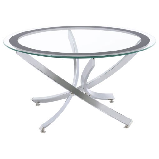 Brooke Round Glass Top Coffee Table Metal Base Chrome - Image 2