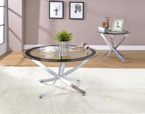 Brooke Round Glass Top Coffee Table Metal Base Chrome - Image 4