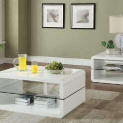 Elana 2-piece Coffee and End Table Set White High Gloss