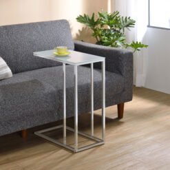 Stella White Glass Top C-Shaped Sofa Side Table Chrome