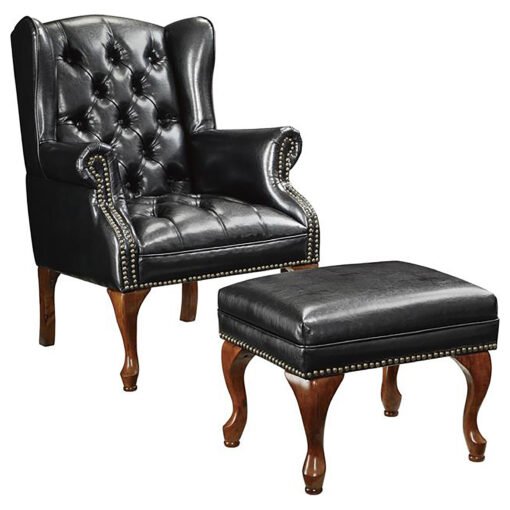 Roberts Upholstered Wingback Chair and Ottoman Set Black - Image 2