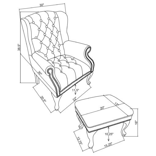 Roberts Upholstered Wingback Chair and Ottoman Set Black - Image 3