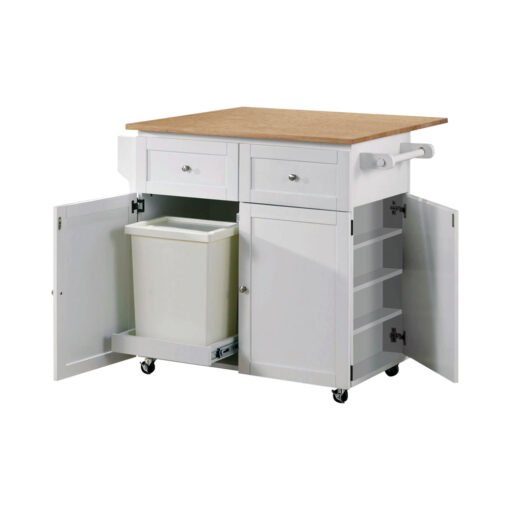 Jalen 3-door Mobile Kitchen Cart Natural Brown and White - Image 2