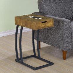 Troy 1-drawer C-Shaped Side Table Power Outlet Rustic Nutmeg
