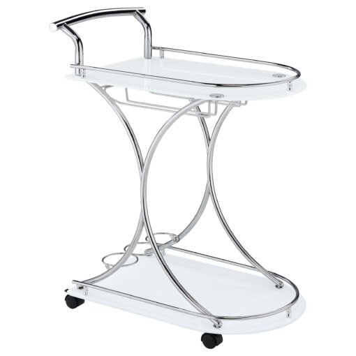 Elfman 2-tier Glass Shelf Metal Bar Cart White and Chrome - Image 2