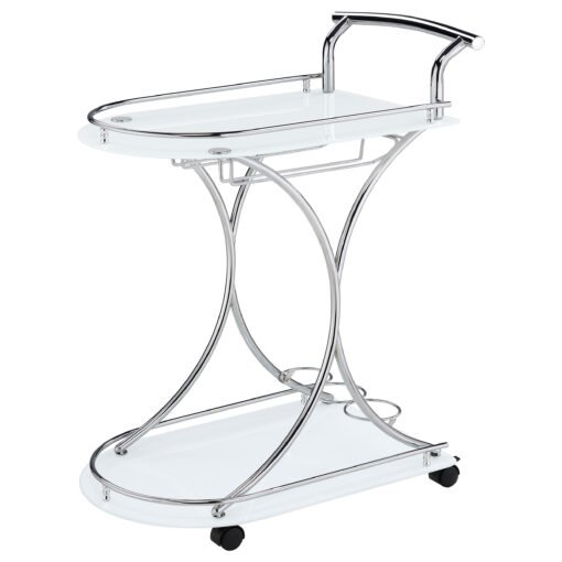 Elfman 2-tier Glass Shelf Metal Bar Cart White and Chrome - Image 4
