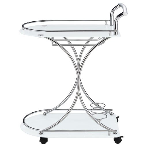 Elfman 2-tier Glass Shelf Metal Bar Cart White and Chrome - Image 5