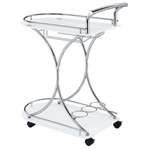 Elfman 2-tier Glass Shelf Metal Bar Cart White and Chrome - Image 6