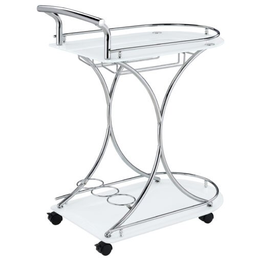 Elfman 2-tier Glass Shelf Metal Bar Cart White and Chrome - Image 8