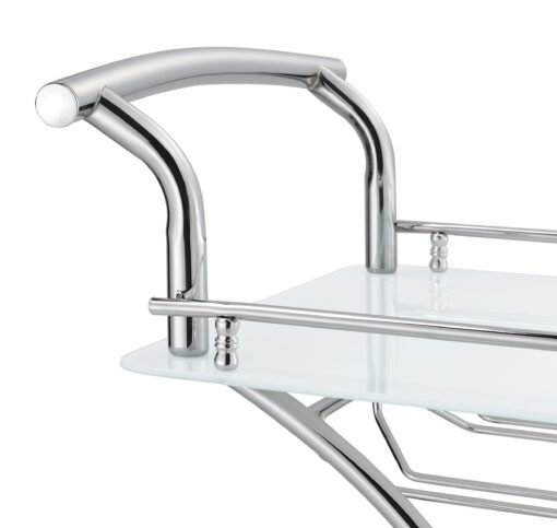 Elfman 2-tier Glass Shelf Metal Bar Cart White and Chrome - Image 10