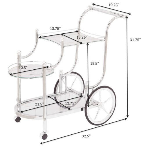 Sarandon 3-tier Glass Shelf Metal Bar Cart Chrome - Image 8