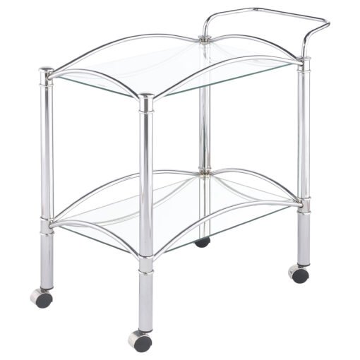 Shadix 2-tier Rectangular Glass Shelf Metal Bar Cart Chrome - Image 4