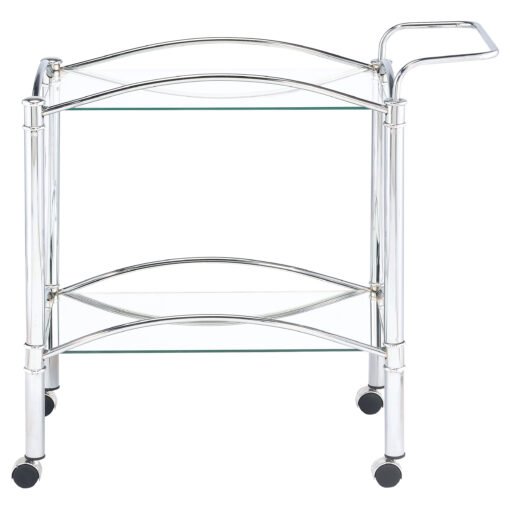 Shadix 2-tier Rectangular Glass Shelf Metal Bar Cart Chrome - Image 5