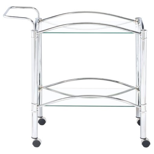 Shadix 2-tier Rectangular Glass Shelf Metal Bar Cart Chrome - Image 7