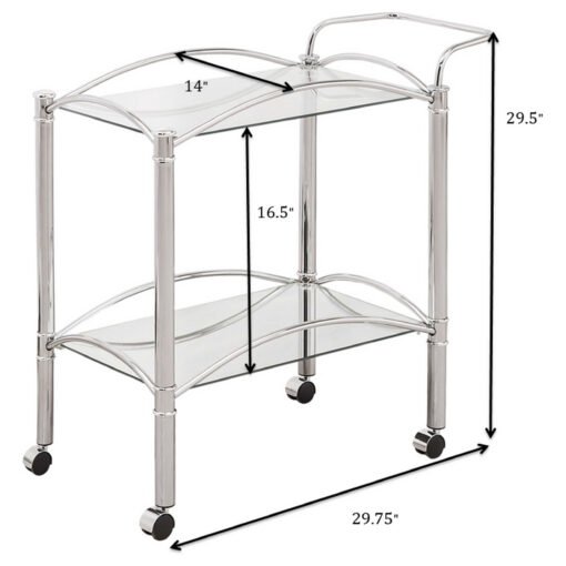Shadix 2-tier Rectangular Glass Shelf Metal Bar Cart Chrome - Image 8