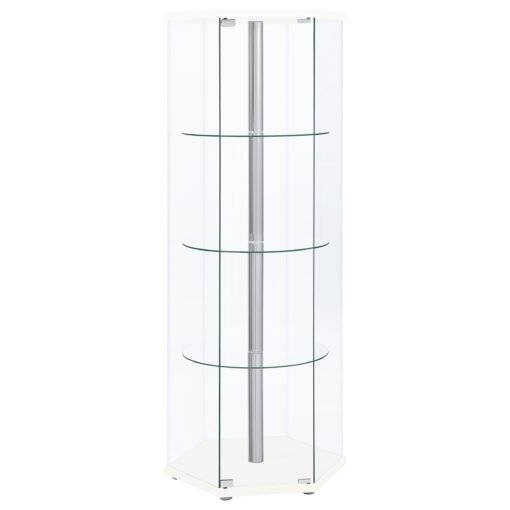 Zahavah 4-shelf Hexagonal Clear Glass Curio Cabinet White - Image 2
