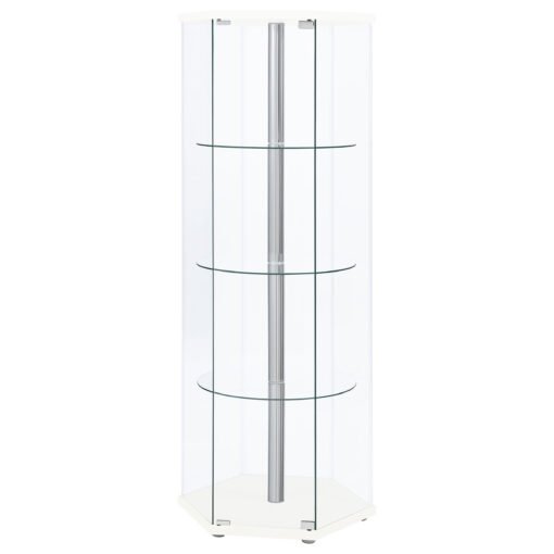 Zahavah 4-shelf Hexagonal Clear Glass Curio Cabinet White - Image 4