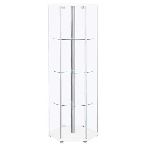 Zahavah 4-shelf Hexagonal Clear Glass Curio Cabinet White - Image 6