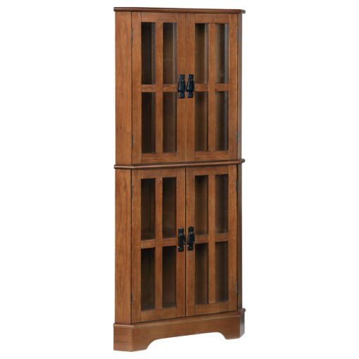 Coreosis 4-door Wood Corner Curio Cabinet Golden Brown - Image 2