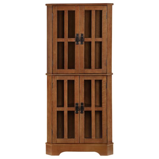 Coreosis 4-door Wood Corner Curio Cabinet Golden Brown - Image 3
