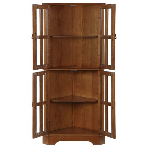 Coreosis 4-door Wood Corner Curio Cabinet Golden Brown - Image 4