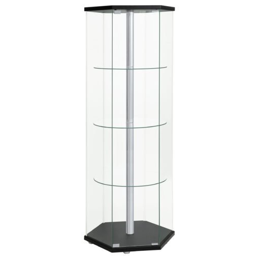 Zahavah 4-shelf Hexagonal Clear Glass Curio Cabinet Black - Image 2