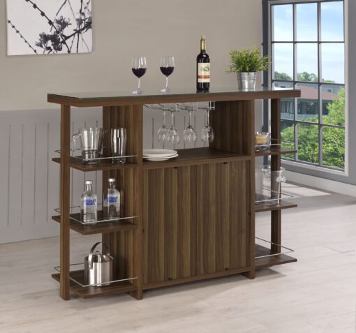 Evelio 6-shelf Glass Top Home Bar Wine Cabinet Walnut - Image 2