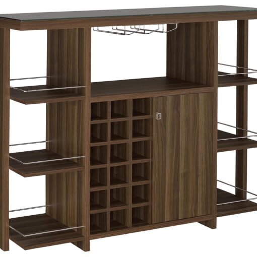 Evelio 6-shelf Glass Top Home Bar Wine Cabinet Walnut - Image 3