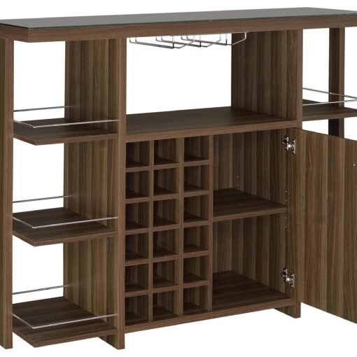 Evelio 6-shelf Glass Top Home Bar Wine Cabinet Walnut - Image 4