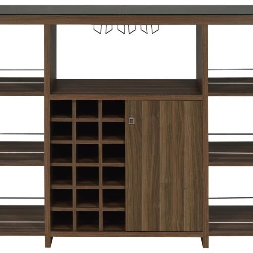 Evelio 6-shelf Glass Top Home Bar Wine Cabinet Walnut - Image 5