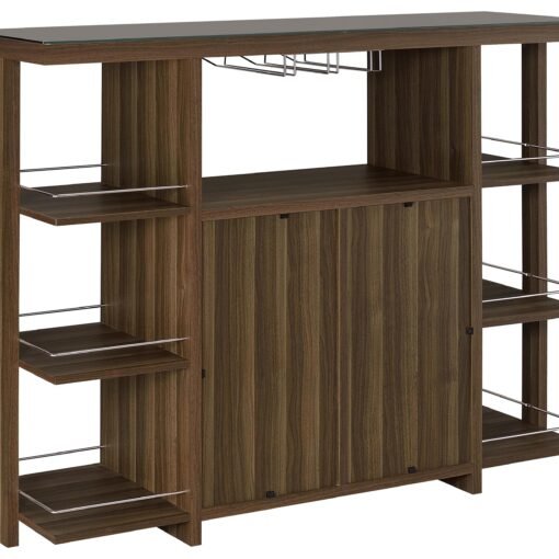 Evelio 6-shelf Glass Top Home Bar Wine Cabinet Walnut - Image 7