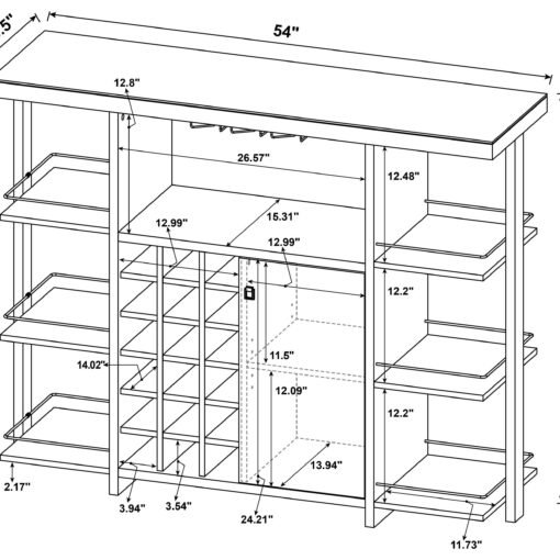 Evelio 6-shelf Glass Top Home Bar Wine Cabinet Walnut - Image 10