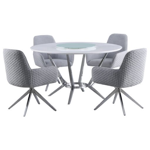 Abby 5-piece Round Dining Table Set White High Gloss - Image 2