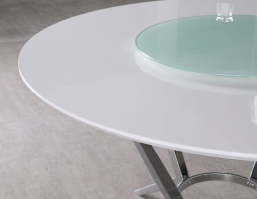 Abby Round 54-inch Lazy Susan Dining Table White High Gloss - Image 3