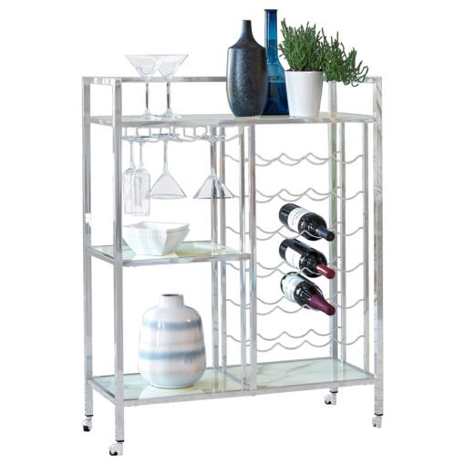 Derion 3-tier Rectangular Glass Shelf Metal Bar Cart Chrome - Image 2