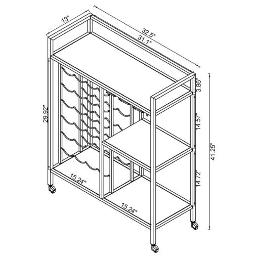 Derion 3-tier Rectangular Glass Shelf Metal Bar Cart Chrome - Image 3