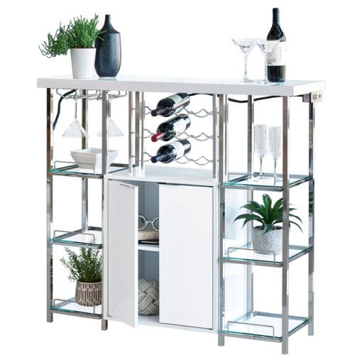 Gallimore 2-door Bar Cabinet Wine Storage White High Gloss - Image 2
