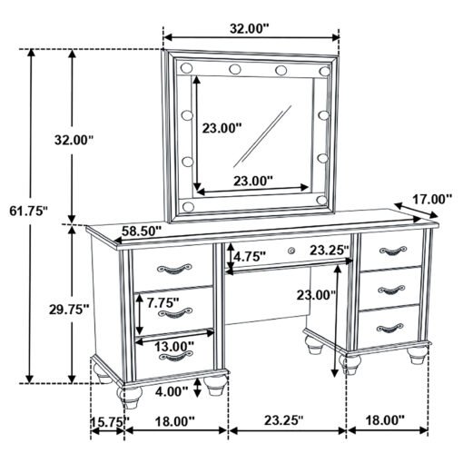 Barzini 7-drawer Vanity Set with Lighting White - Image 6